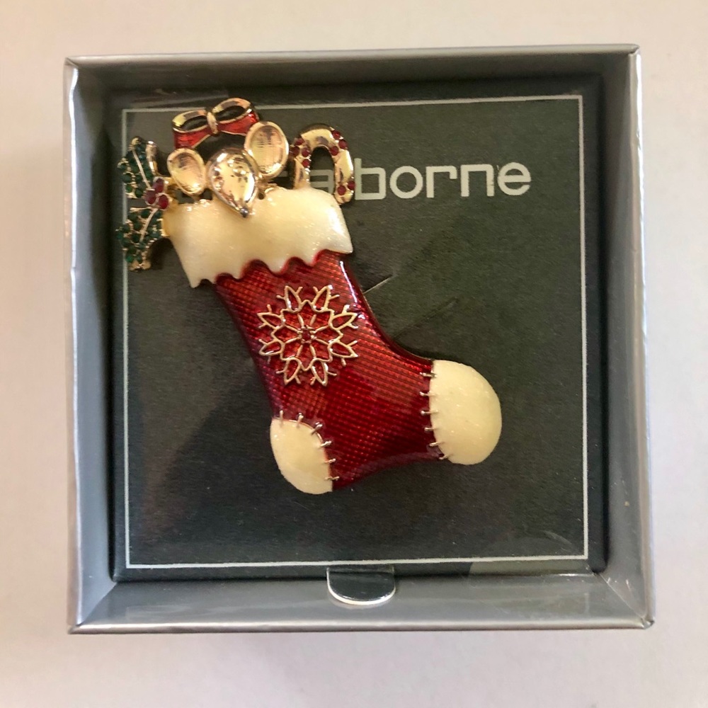 Liz Claiborne Christmas Stocking Brooch